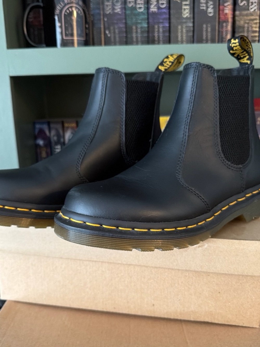 Dr. Martens Black Chelsea Boots with Yellow Welt Stitching